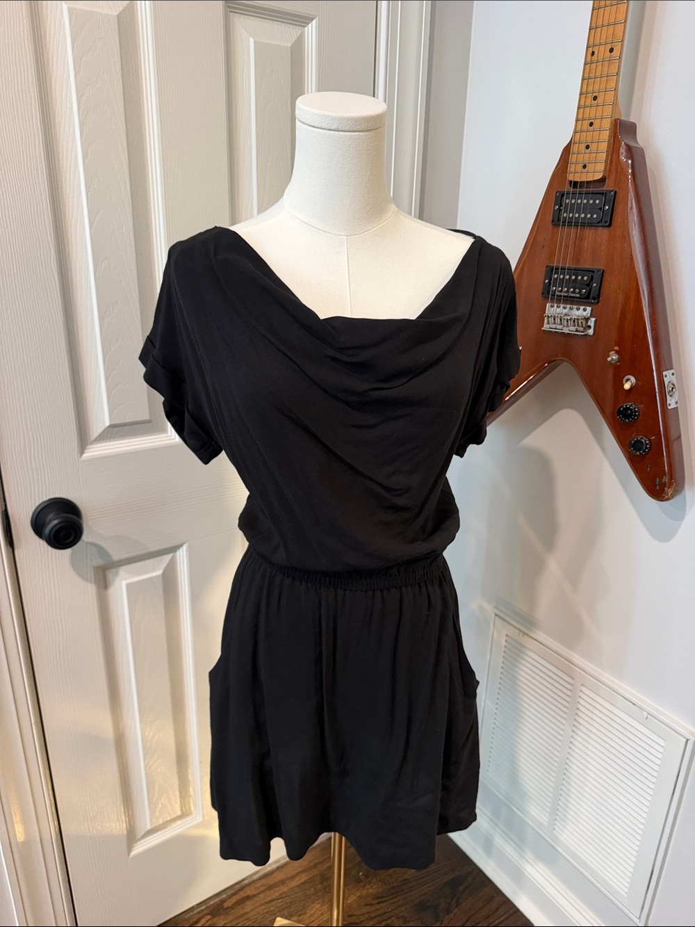 Spring Street Black Draped Neck Mini Dress
